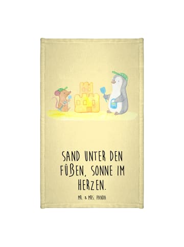 Mr. & Mrs. Panda Gästehandtuch Sommer Meer Strand mit Spruch in Gelb Pastell
