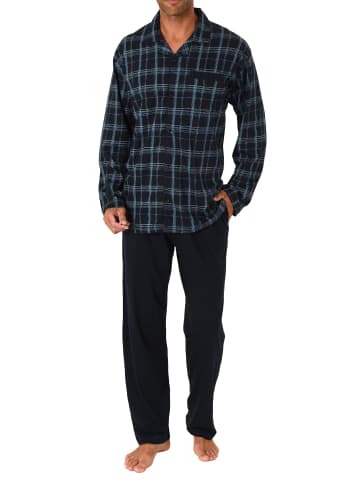 NORMANN Schlafanzug Pyjama zum durchknöpfen Karo - 75262 in marine