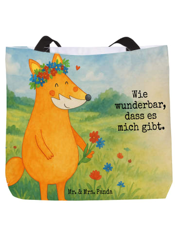 Mr. & Mrs. Panda Shopper Fuchs Blumen Design mit Spruch in Weiß