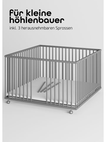 Sämann Sämann Laufgitter mit Matratze SleepPlus & 3 Stück Schlupfsprossen grau Premium