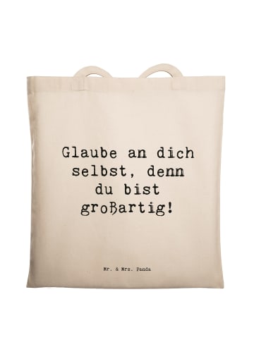 Mr. & Mrs. Panda Beutel Spruch Selbstvertrauen stärken mit Spruch in Creme