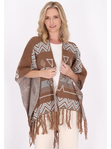 VIRITA Women Poncho in Kamel Mehrfarbig