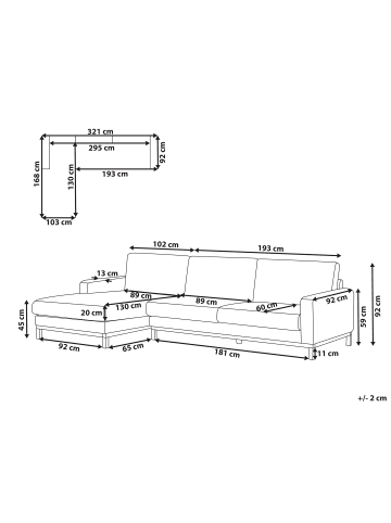 Beliani Ecksofa SIGGARD in Grün/Braun - (W) 296 x (H) 82 x (L) 163 cm
