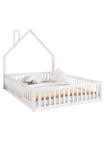 ABRIHOME Polsterbett in Weiß 140x190 cm mit Schornsteinform und Lattenrost 