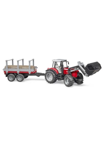 bruder Spielzeugfahrzeug Massey Ferguson 7480 mit Frontlader und Holztransportanhänger