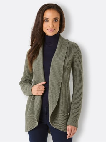 creation L Kaschmir-Merino-Strickjacke in khaki-meliert