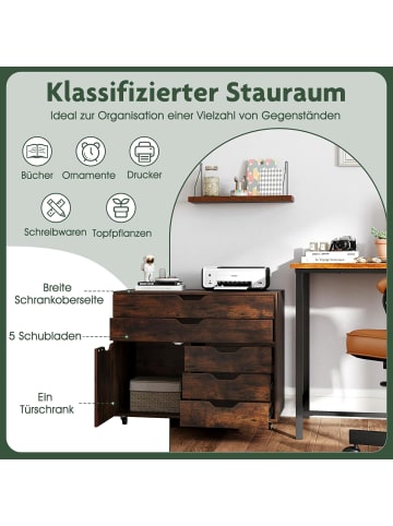 COSTWAY Rollcontainer mit 5 Schubladen 77,5 x 40 x 64 cm in Braun