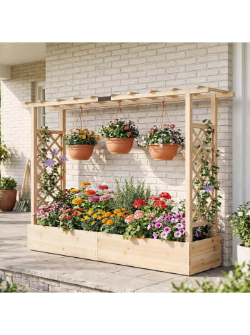 COSTWAY Blumenkasten mit Rankgitter 220x35x114 cm in Beige