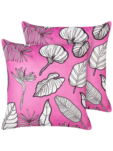 Beliani 2er-Set Dekokissen MALVA in Rosa/Weiß