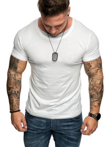 Amaci&Sons Basic Oversize T-Shirt mit Rundhalsausschnitt LAKEWOOD in Weiß/Grau