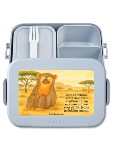 Mr. & Mrs. Panda Brotbox Affe Design mit Spruch in Blau Pastell