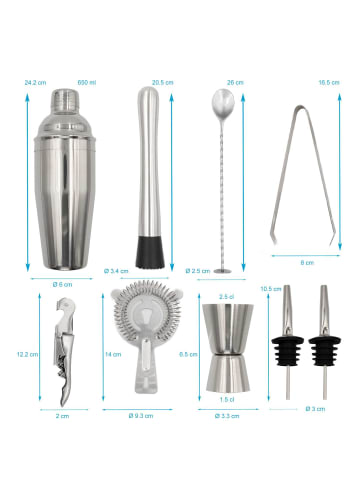 Intirilife 12-teiliges Cocktail-Shaker Set in Silber
