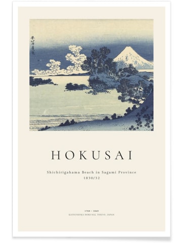 Juniqe Poster "Hokusai - Shichirigahama Beach in Sagami Province" in Blau & Cremeweiß