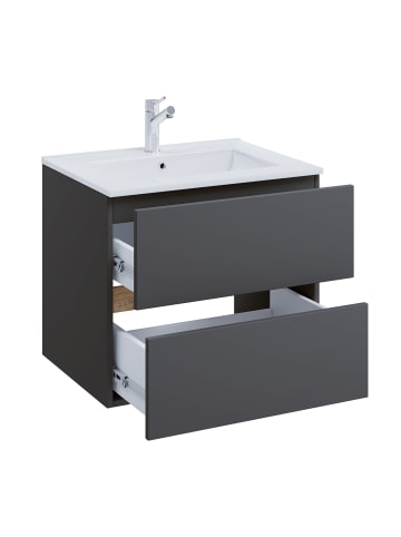 VCM 2 tlg. Badmöbel-Set mit Waschbecken Cosila-I 61 cm in Anthrazit / Honig-Eiche