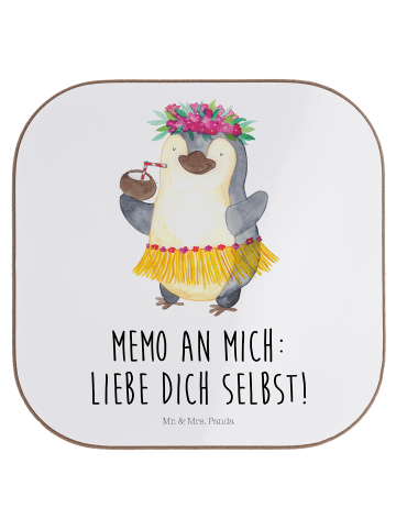 Mr. & Mrs. Panda Holzuntersetzer Pinguin Kokosnuss mit Spruch in Weiß