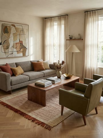 KADIMA DESIGN Teppich Wolle, Korbmuster, Handgewebt, Fransig, Schallabsorbierend in Terrakotta