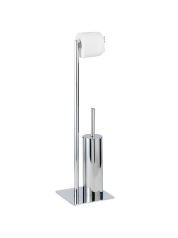 Wenko WC-Garnitur RECCO mit Papierhalter in Glänzendes Silber, 20 x 71,5 x 20 cm