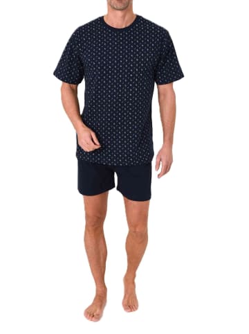 NORMANN Kurzarm Schlafanzug Shorty Pyjama Minimalprint in navy