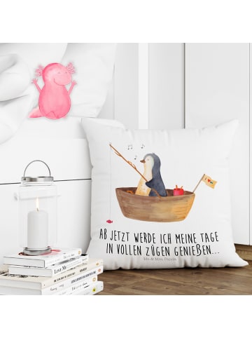 Mr. & Mrs. Panda Dekokissen Pinguin Angelboot mit Spruch in Weiß