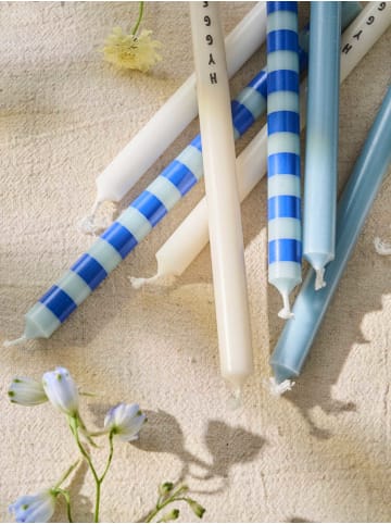 IB Laursen DÜNNE Kerze STREIFEN HELLBLAU DUNKELBLAU Ø 1,3 cm Länge 20 cm 5er Set