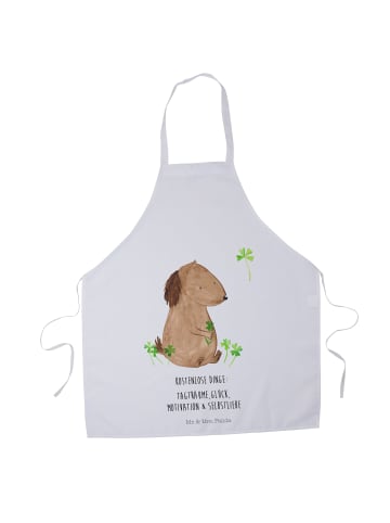 Mr. & Mrs. Panda Arbeitsschürze Hund Kleeblatt mit Spruch in Weiß
