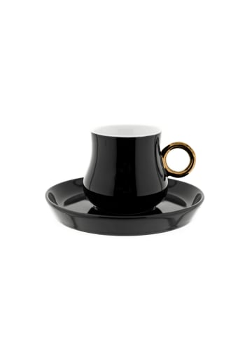 Mulex Mulex 12 Teiliges Set Mokkatassen mit Untertasse aus Porzellan in GoldSchwarz