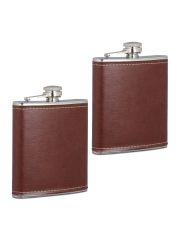 relaxdays 2 x Flachmann in Braun/ Silber - 200 ml