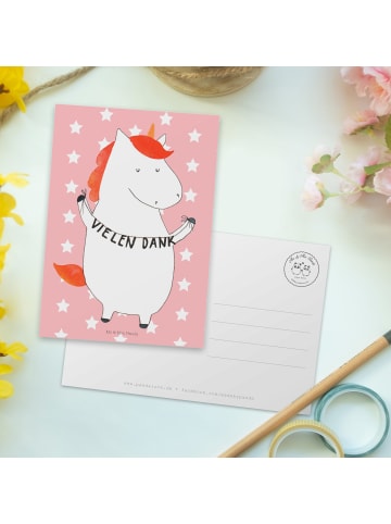 Mr. & Mrs. Panda Ansichtskarte Einhorn Dankeschön ohne Spruch in Rot Pastell