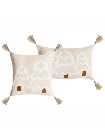 Beliani 2er-Set Dekokissen INTSIA in Beige/Weiß