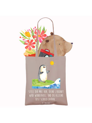 Mr. & Mrs. Panda Jutebeutel Mutig zu sich selbst stehen mit Spruch in Braun Pastell