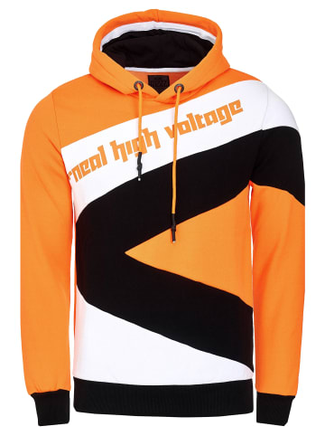 Rusty Neal Kontrast Color Block Kapuzen-Pullover in Orange / Weiß / Schwarz