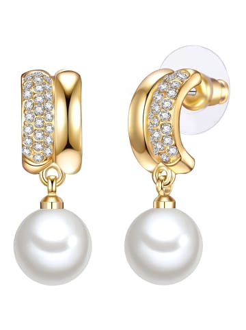 Lulu & Jane Creolen gelbgold Muschelkernperle weiß Glaskristall weiß in gelbgold