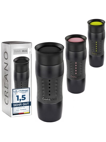 Creano 3x Creano Travel-Mug 400ml Schwarz + Rosa + Grün isolierend aus Edelstahl