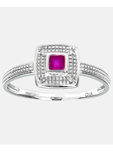 Diamant L'éternel Cluster-Ring aus 375 Weißgold mit Diamant mit Rubin