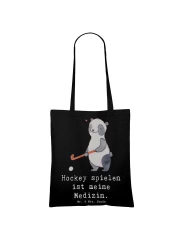 Mr. & Mrs. Panda Tragetasche Panda Hockey spielen mit Spruch in Schwarz