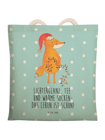 Mr. & Mrs. Panda Tote Bag Fuchs Weihnachten mit Spruch in Türkis Pastell