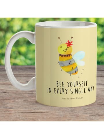 Mr. & Mrs. Panda Tasse Biene Blume mit Spruch in Gelb Pastell