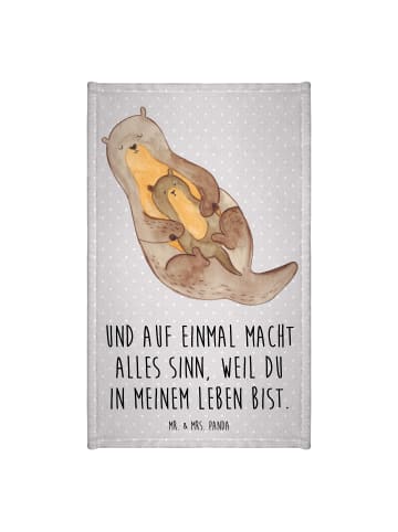 Mr. & Mrs. Panda Gästehandtuch Otter Kind mit Spruch in Grau Pastell