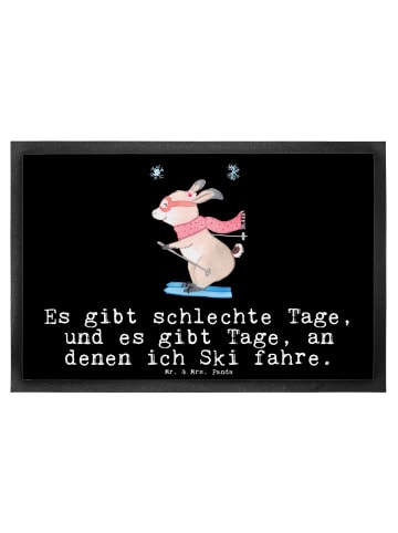 Mr. & Mrs. Panda Schmutzfangmatte Hase Skifahren mit Spruch in Schwarz