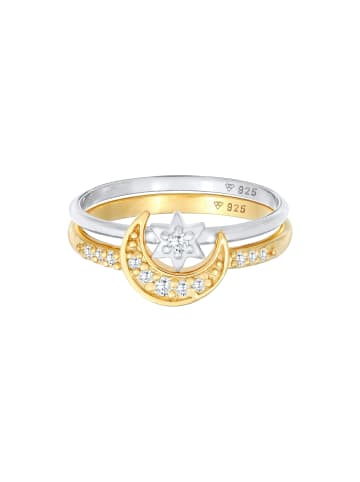 Elli Ring 925 Sterling Silber Astro, Halbmond, Ring Set, Stern, Sterne in Bunt