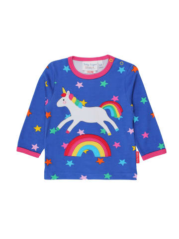 Toby Tiger Langarmshirt mit Einhorn und Regenbogen Applikation in blau