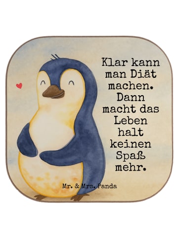Mr. & Mrs. Panda Getränkeuntersetzer Pinguin Diät Design mit Spruch in Weiß