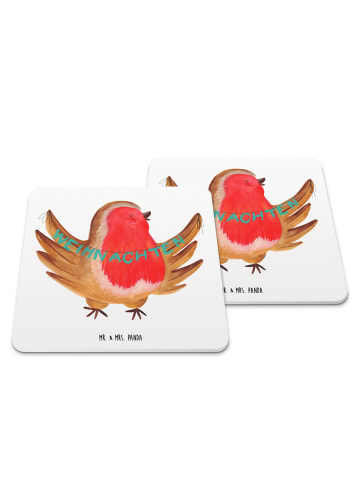 Mr. & Mrs. Panda Coaster Rotkehlchen Weihnachten ohne Spruch in Weiß