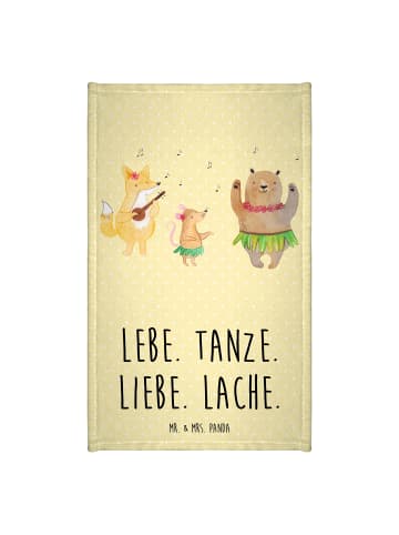 Mr. & Mrs. Panda Gästehandtuch Waldtiere Aloha mit Spruch in Gelb Pastell