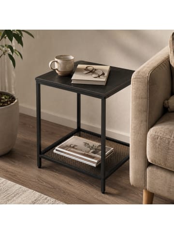 SCENA LIVING Quadratischer Beistelltisch mit Gitterablage in Schwarz, 45 x 55 x 45 cm