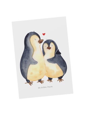 Mr. & Mrs. Panda Bildkarte Pinguin umarmen ohne Spruch in Weiß