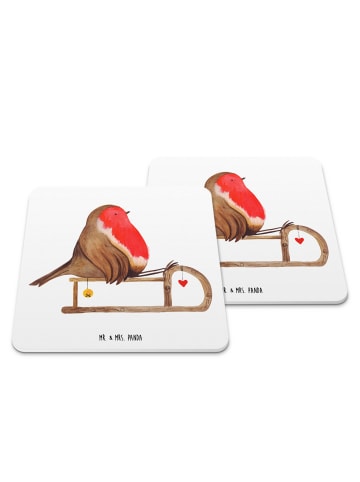 Mr. & Mrs. Panda Untersetzer für Gläser Rotkehlchen Schlitten oh... in Weiß
