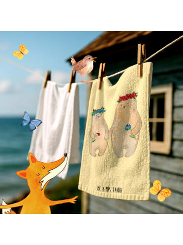 Mr. & Mrs. Panda Handtuch Bären mit Blumenkranz ohne Spruch in Gelb Pastell