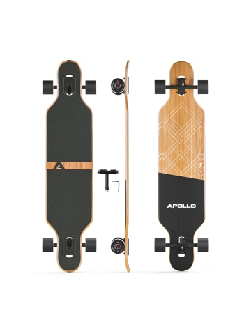 Apollo Twin Tip DT Fiberglas Longboard " Black Bali Power Slide " in holz/schwarz/weiß