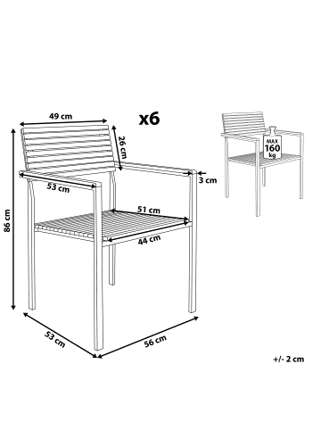 Beliani 6er-Set Gartenstuhl VIAREGGIO in Braun/Silber